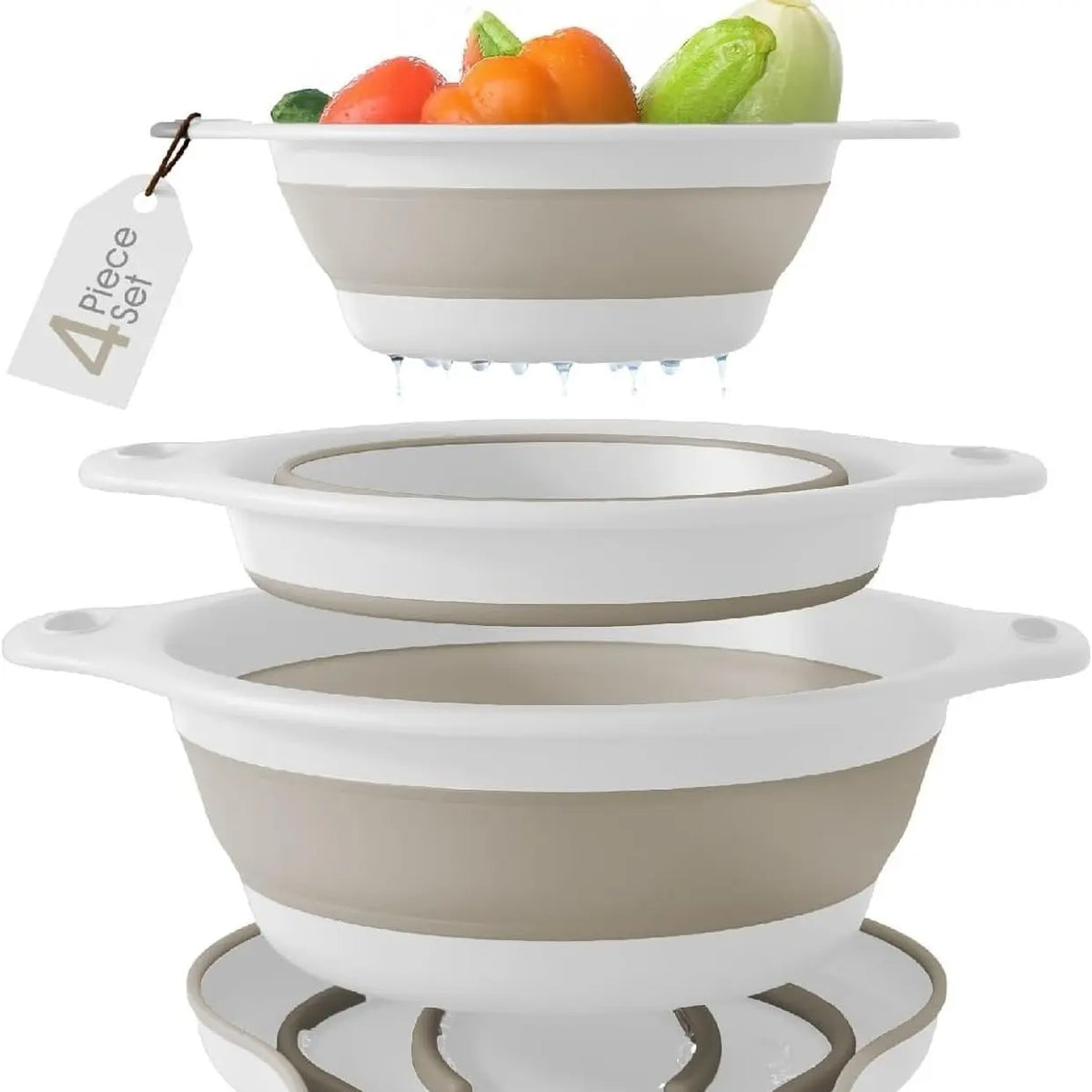 3-Pack Collapsible Colander Set - Over-Sink Draining Base (3 Sizes)
