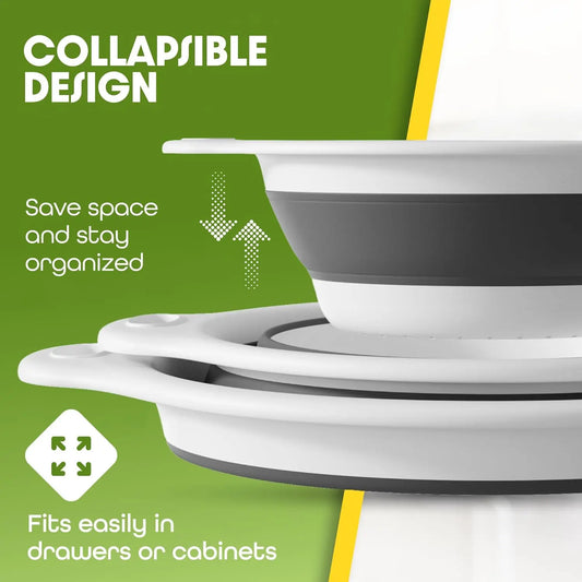 3-Pack Collapsible Colander Set - Over-Sink Draining Base (3 Sizes)