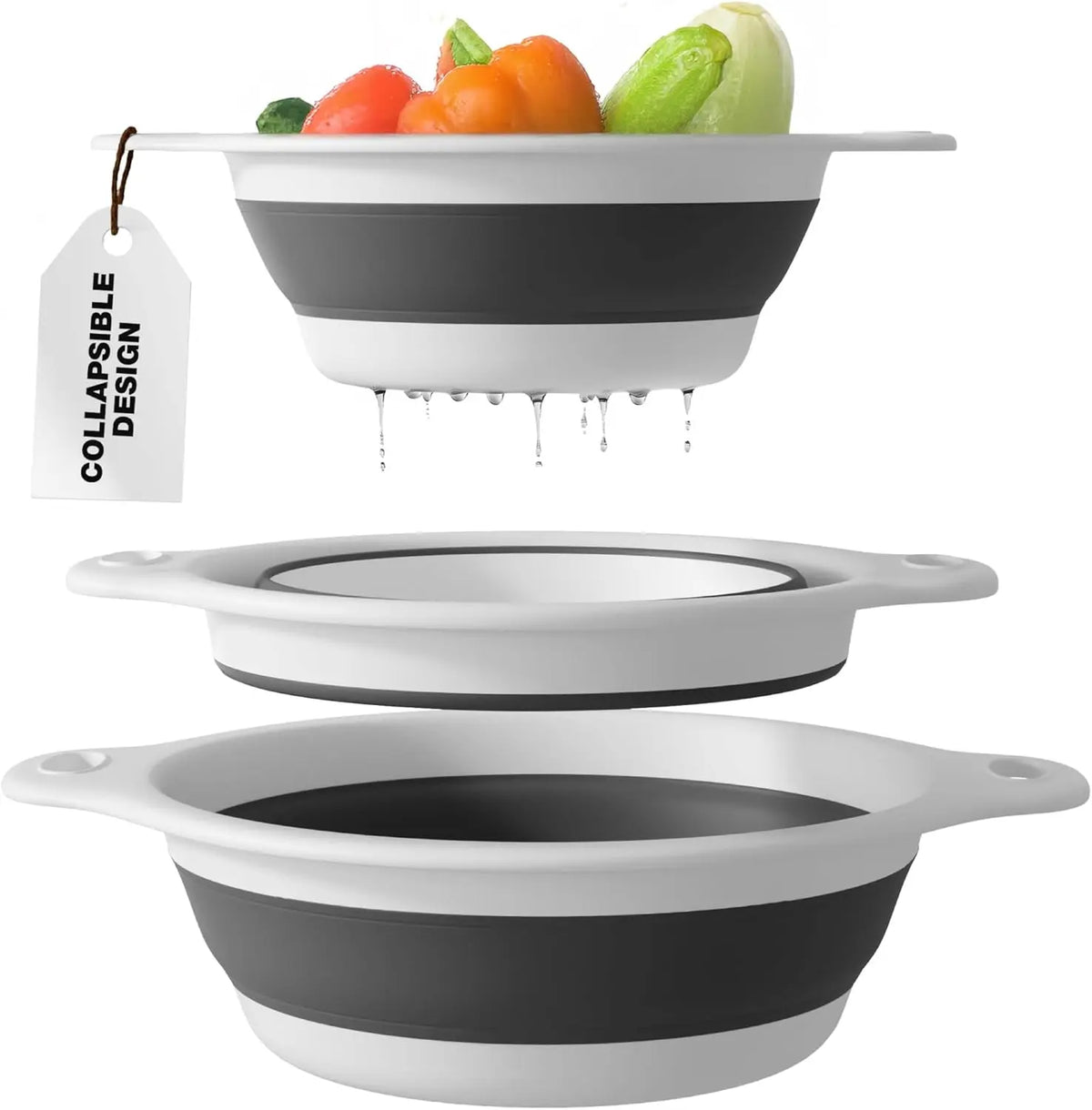 3-Pack Collapsible Colander Set - Over-Sink Draining Base (3 Sizes)