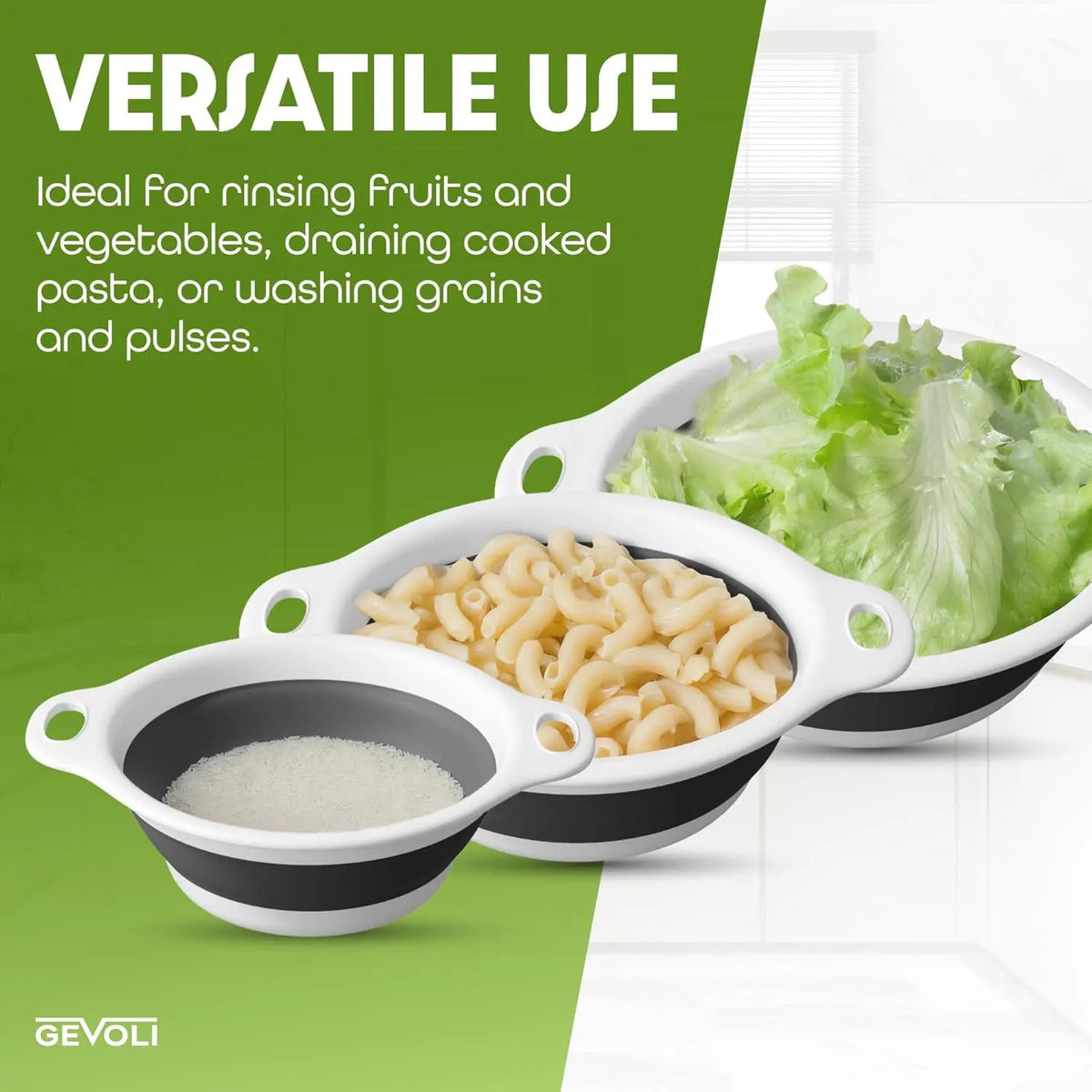 3-Pack Collapsible Colander Set - Over-Sink Draining Base (3 Sizes)