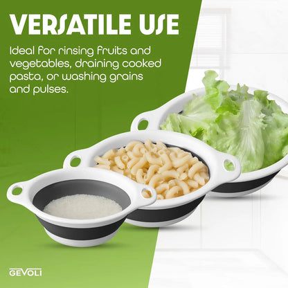 3-Pack Collapsible Colander Set - Over-Sink Draining Base (3 Sizes)