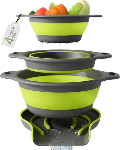 3-Pack Collapsible Colander Set - Over-Sink Draining Base (3 Sizes)