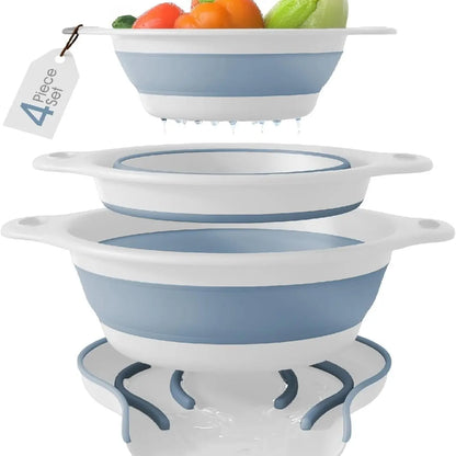 3-Pack Collapsible Colander Set - Over-Sink Draining Base (3 Sizes)
