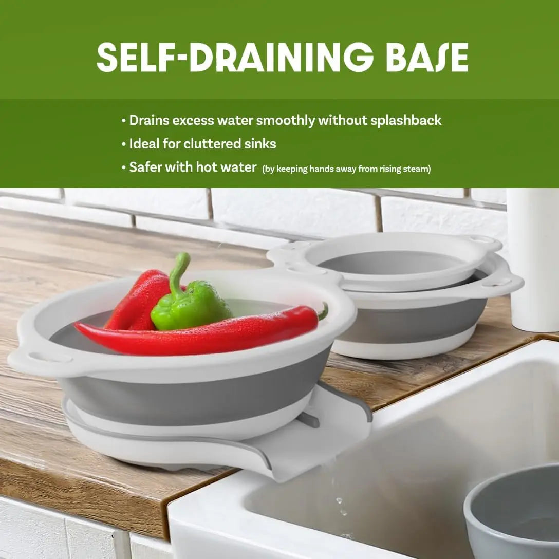 3-Pack Collapsible Colander Set - Over-Sink Draining Base (3 Sizes)