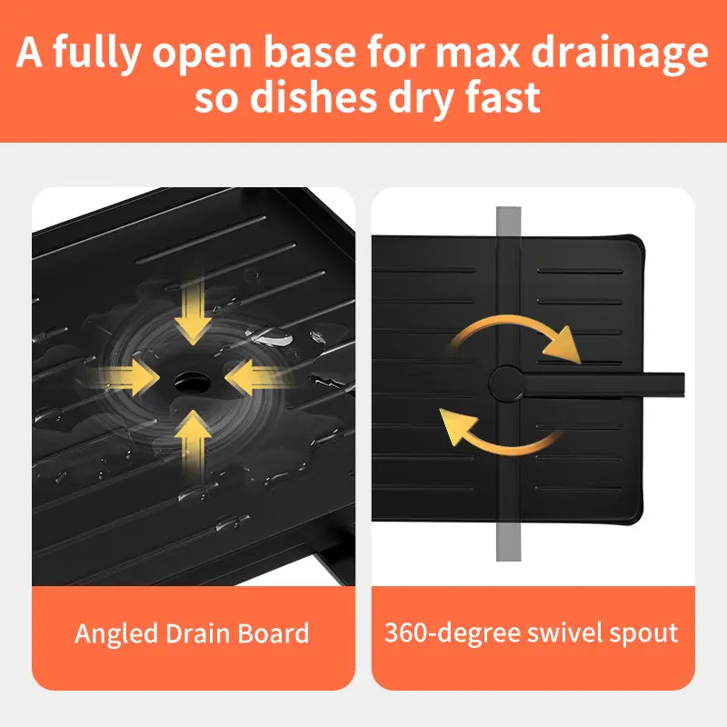 2-Tier Pull-Out Dish Drying Rack – Foldable Over-Sink Carbon Steel Kitchen Organizer with Utensil Holder & Drain Tray