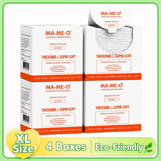 Disposable Face Towels – 4 Boxes, 160 Count XL Size | Ultra Soft Thick Facial Towels for Sensitive Skin, Dry & Wet Use